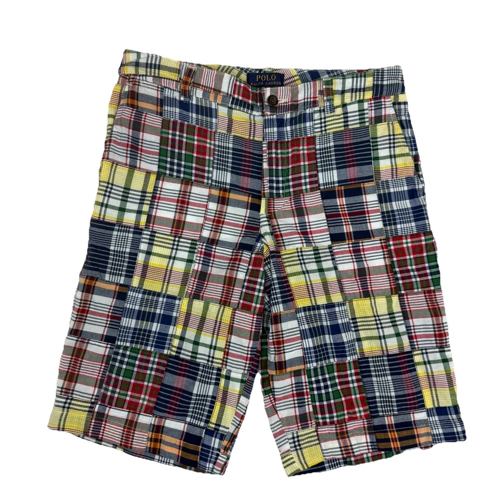 Polo Ralph Lauren Madras Boys Shorts Sz 18 Multicolor Casual Preppy Patchwork